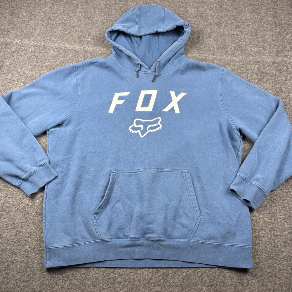 Fox Racing Hoodie Mens XXL Blue Pullover Sweatshirt Head Logo Motorcross Bike